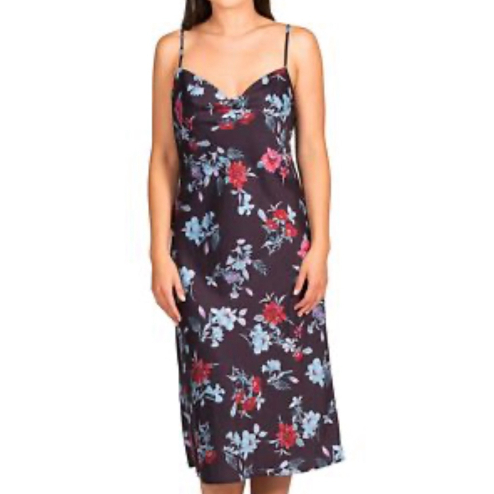 Women's Hippie Rose Floral Cowl Neck Midi Dress S Burgundy Blue